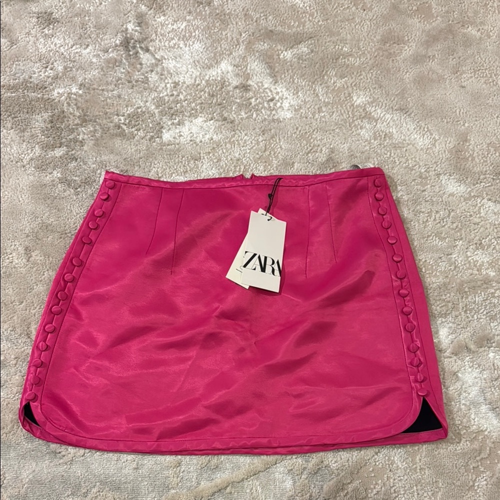 Zara Fuchsia Mini Skirt with Button Detail
